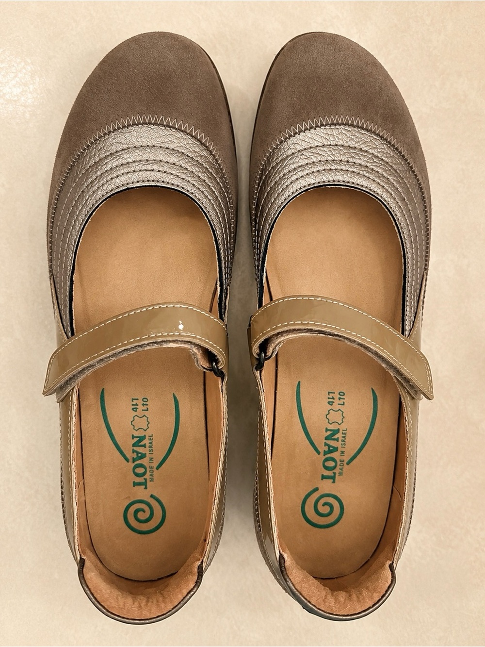 REI Taupe and Beige Mary Jane Comfort Flats